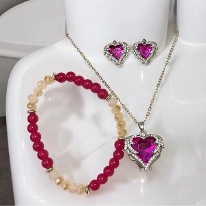 Elegant Pink Heart Jewelry Set